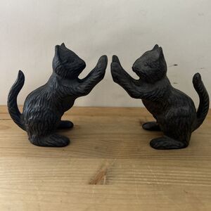 Cast Iron Cat Doorstops/Bookends Set of 2 Vintage-Style Metal Kitty Home Decor